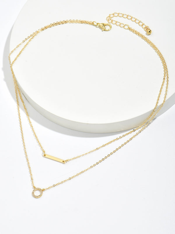 Rhinestone Geometric Pendant Layered Necklace