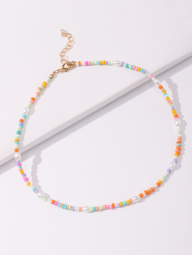 Faux Pearl Detail Beaded Necklace