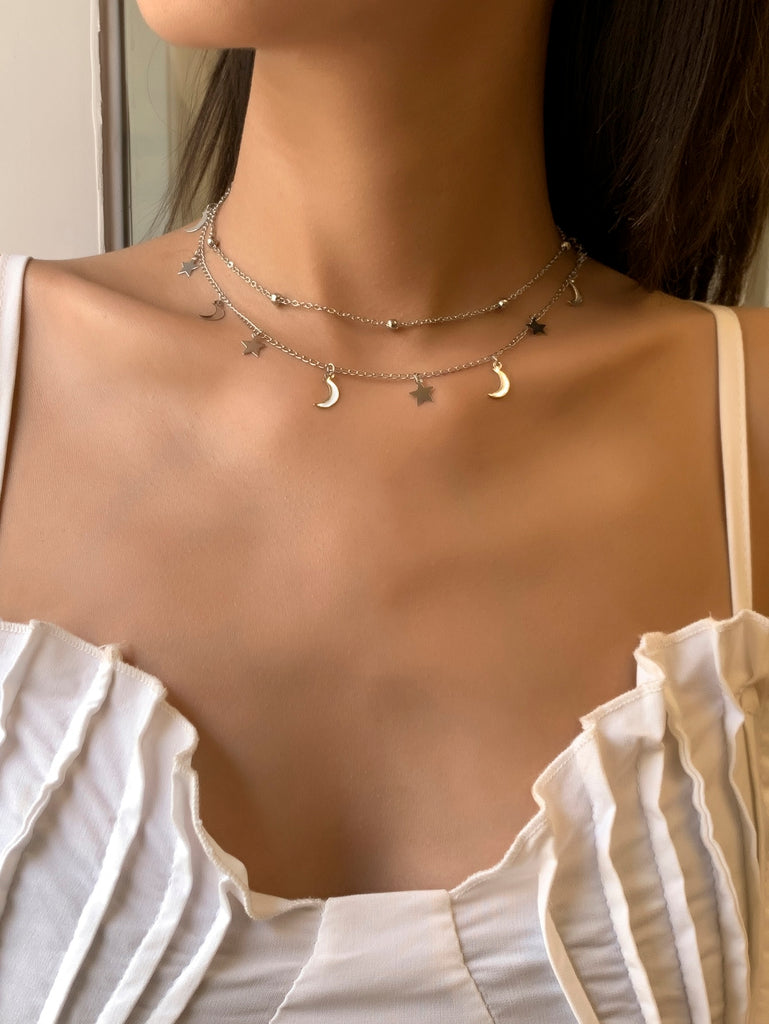 2pcs Star & Moon Charm Necklace