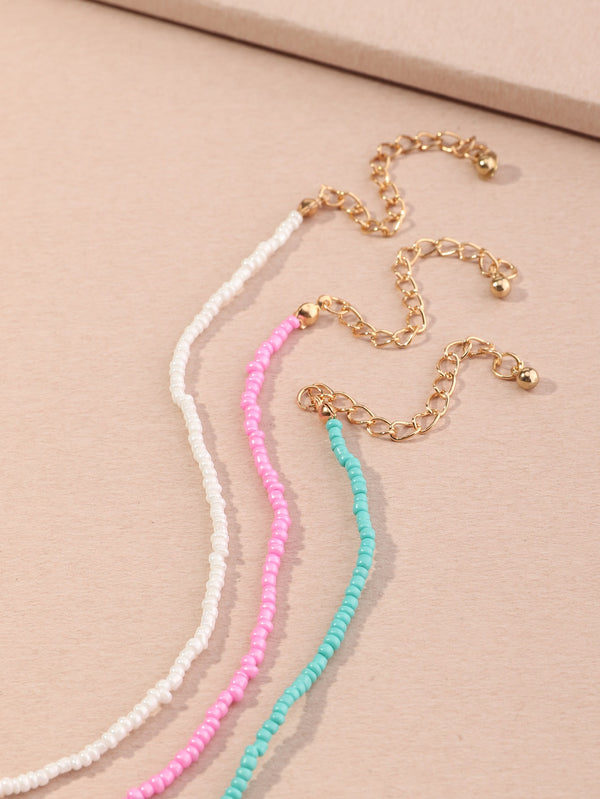 3pcs Simple Beaded Necklace