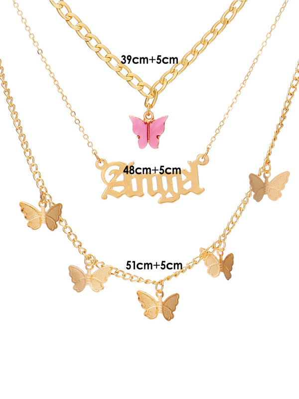 Letter & Butterfly Charm Layered Necklace