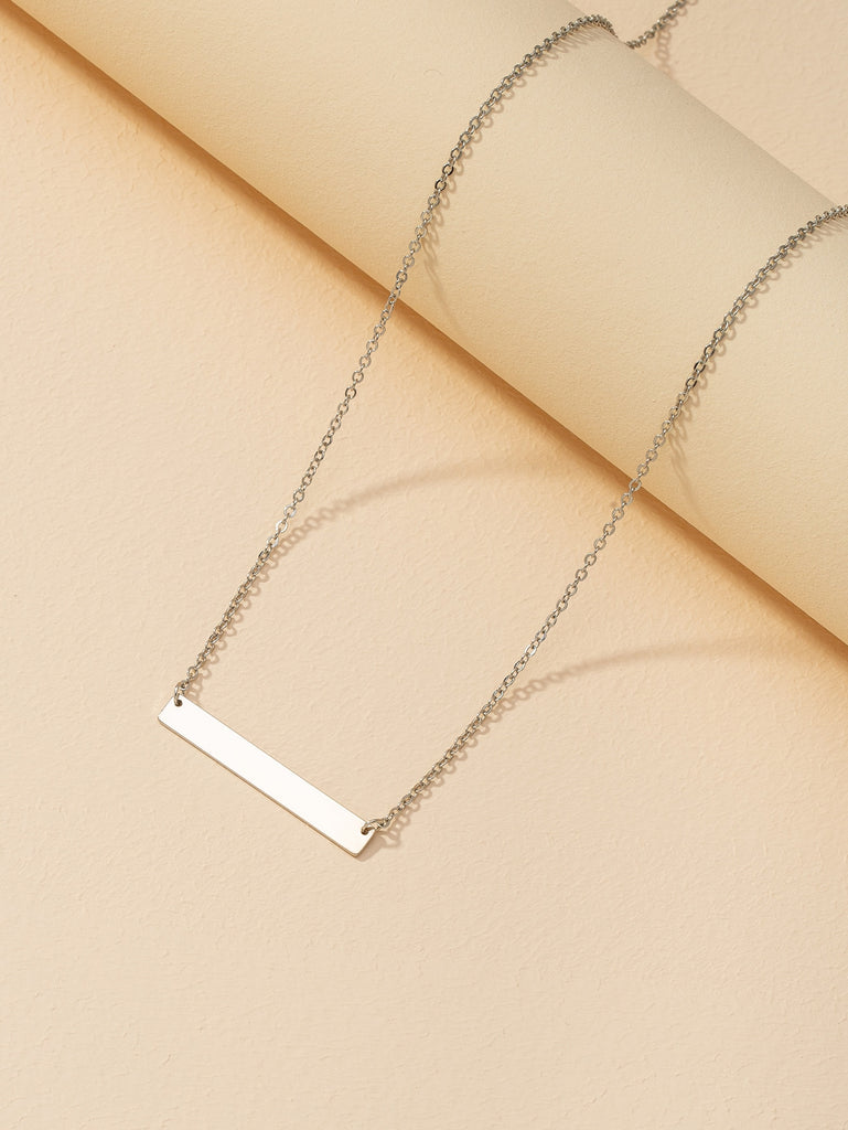 Rectangular Bar Charm Chain Necklace