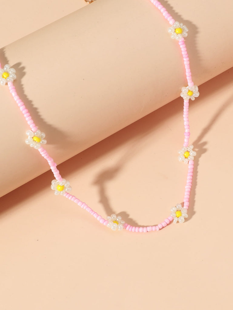 Flower Decor Beaded Necklace
