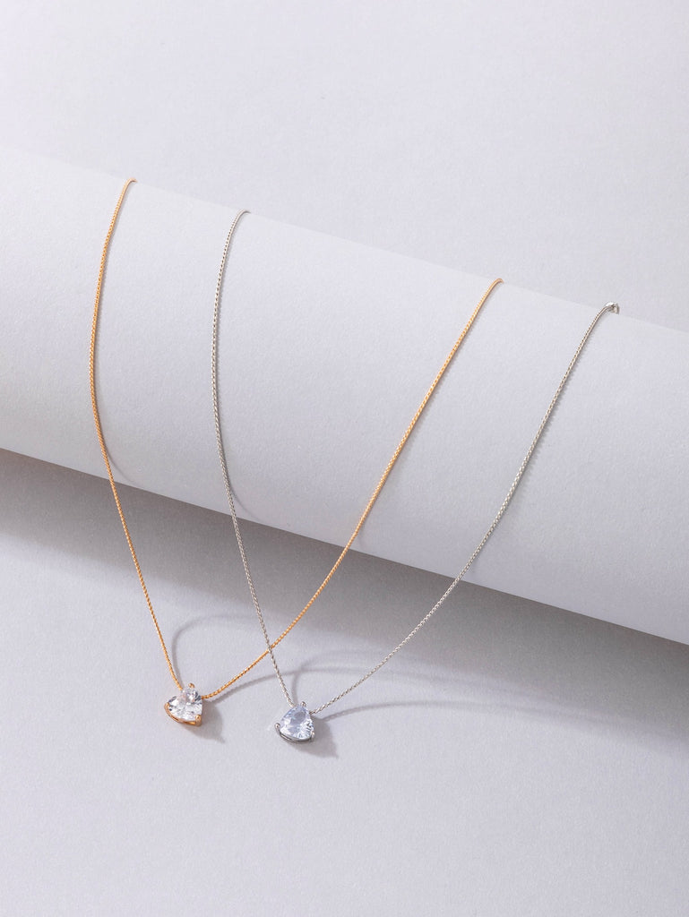 2pcs Zircon Heart Pendant Necklace