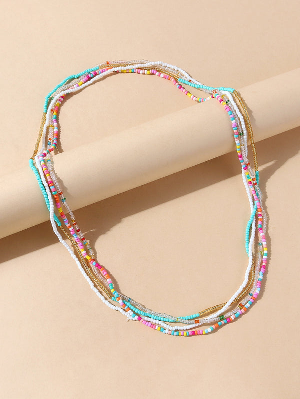 4pcs Color Block Beaded Necklace
