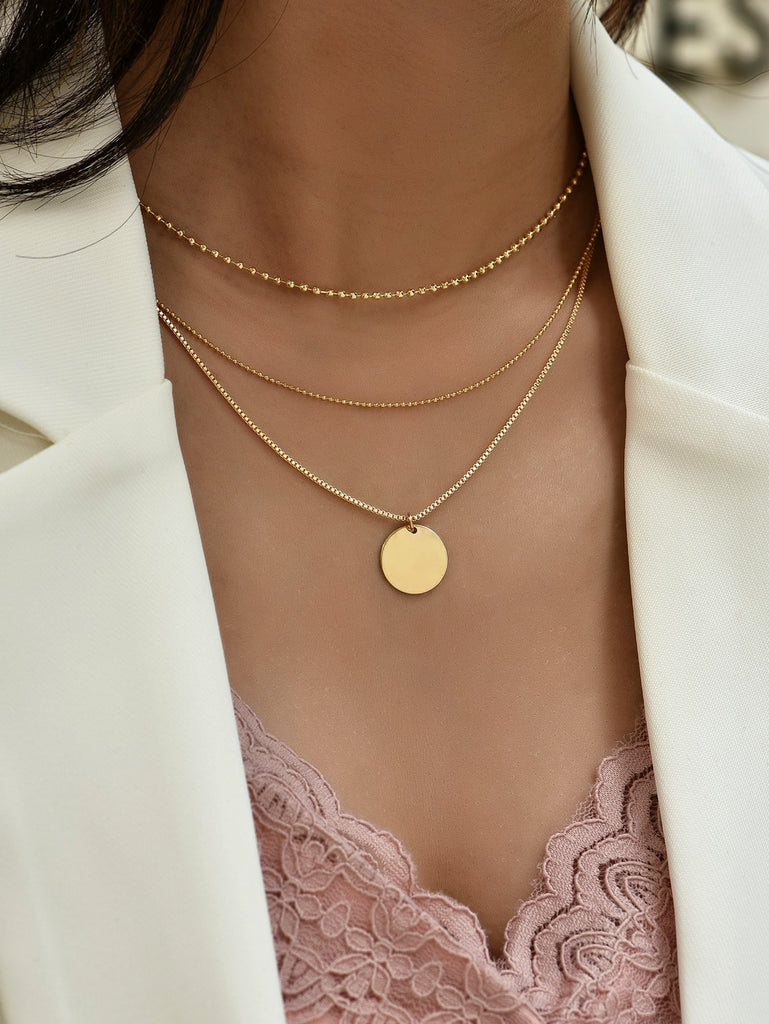 Disc Charm Layered Necklace