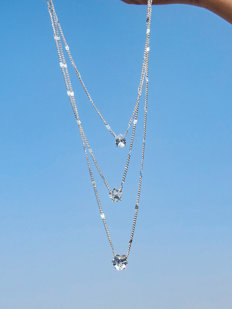 Zircon Heart & Star Charm Layered Necklace