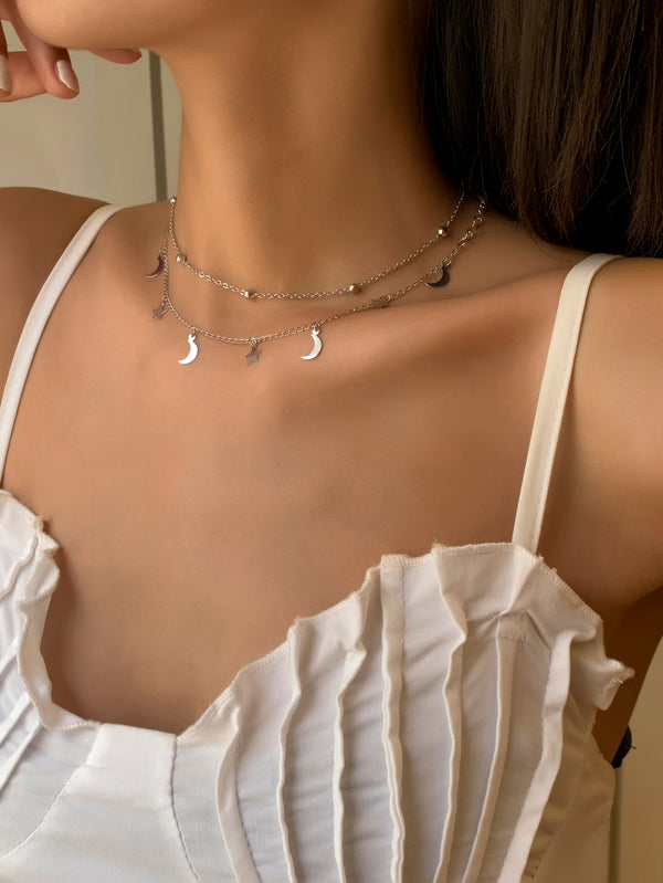 2pcs Star & Moon Charm Necklace