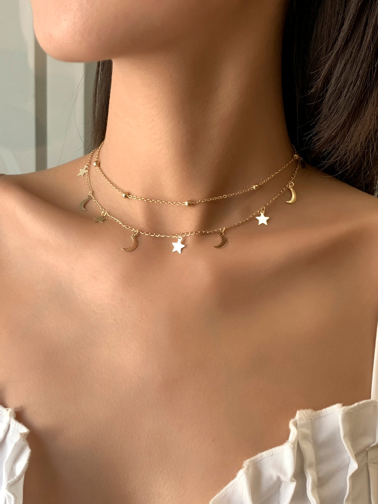 2pcs Star Moon Charm Necklace