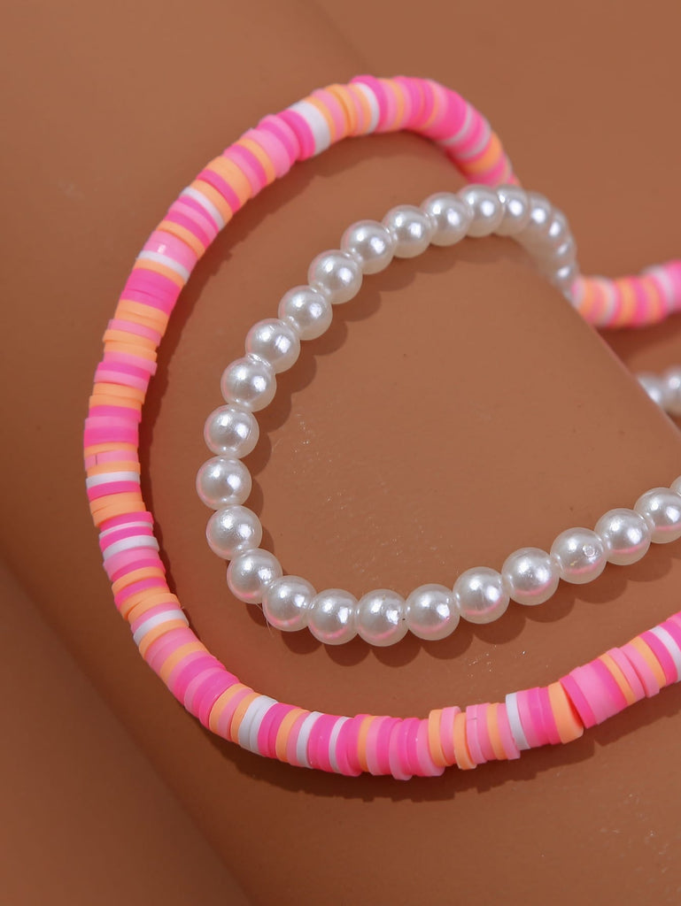 2pcs Faux Pearl Decor Necklace