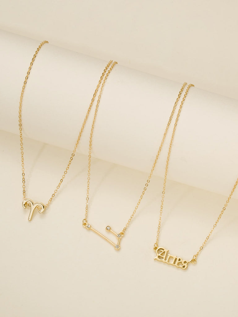 3pcs Constellation Symbol & Letter Pendant Necklace