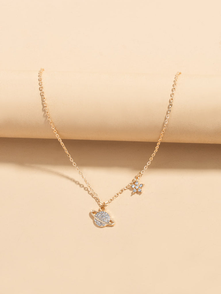 Rhinestone Planet Charm Necklace