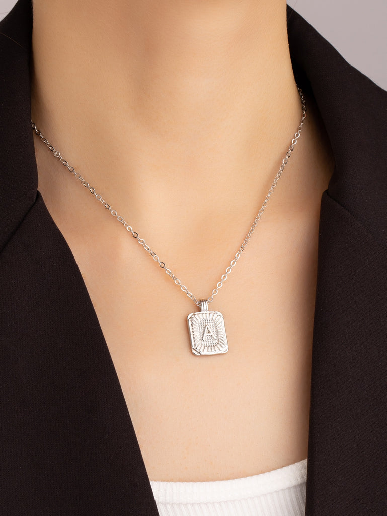 Letter Detail Geometric Charm Necklace
