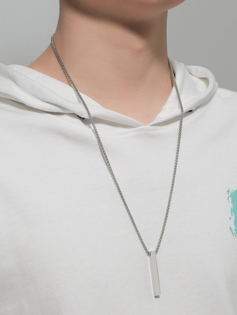 Men Rectangle Metal Pendant Necklace