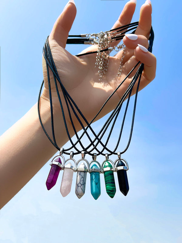 6pcs Geo Crystal Charm Necklace