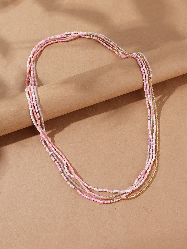 4pcs Color Block Beaded Necklace