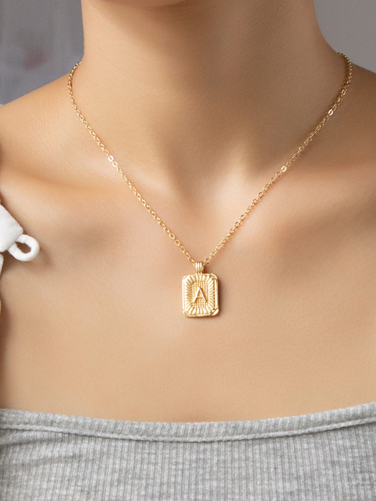 Letter Engraved Geo Charm Necklace