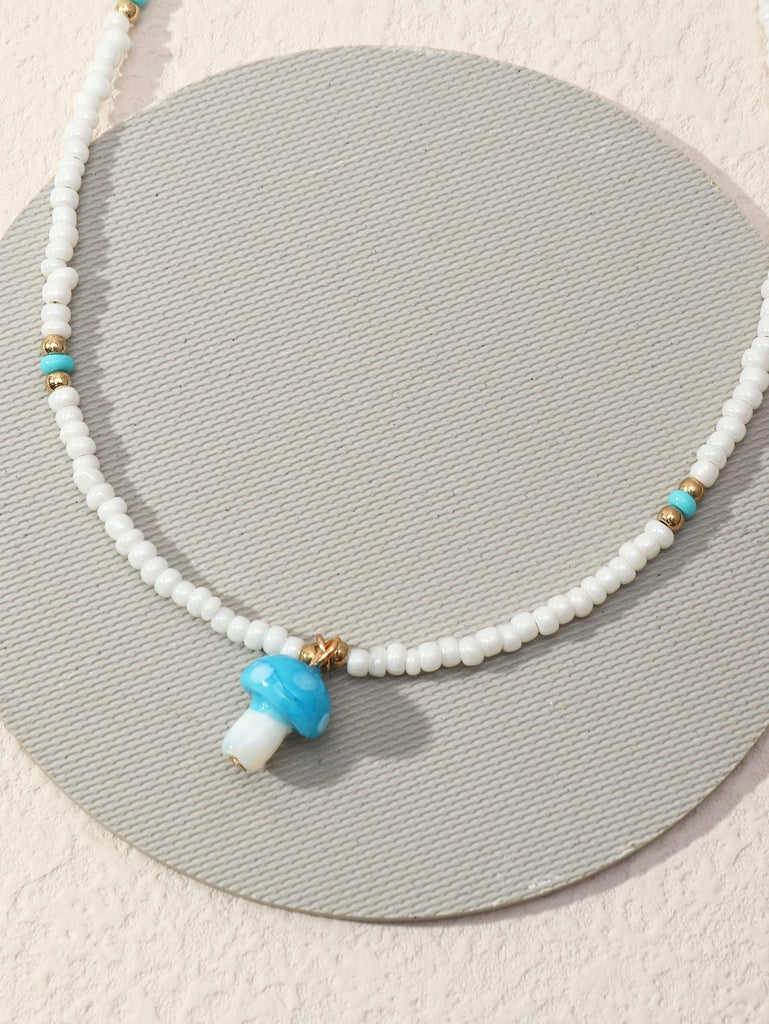 Mushroom Charm Beaded Necklace