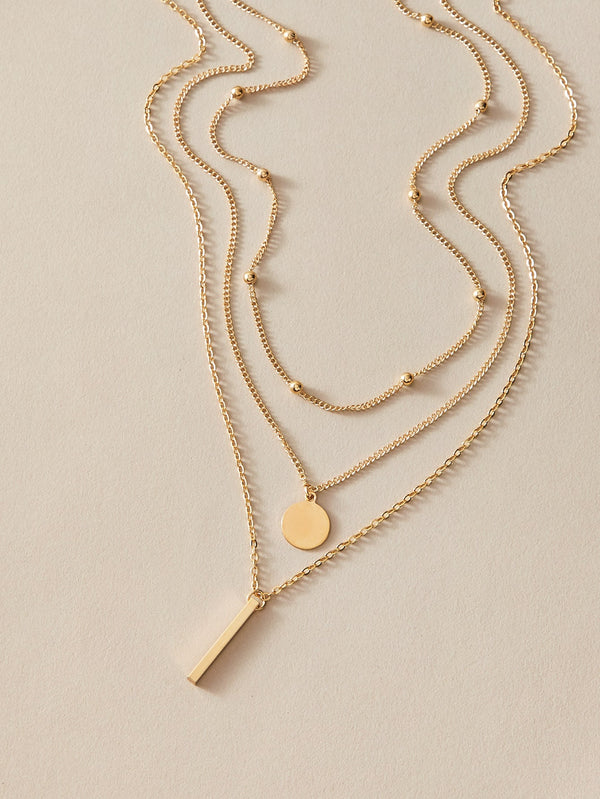 3pcs Bar & Disc Charm Necklace