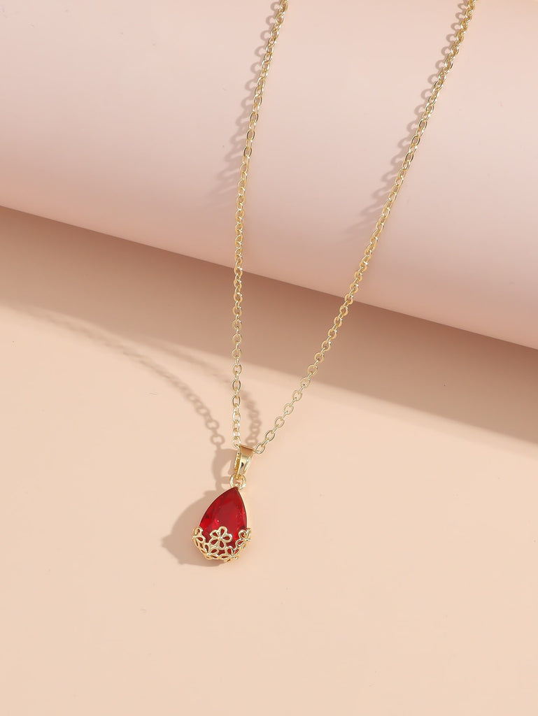 Zircon Water Drop Charm Necklace