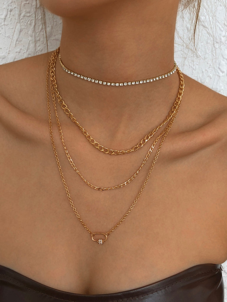 2pcs Rhinestone Decor Layered Necklace