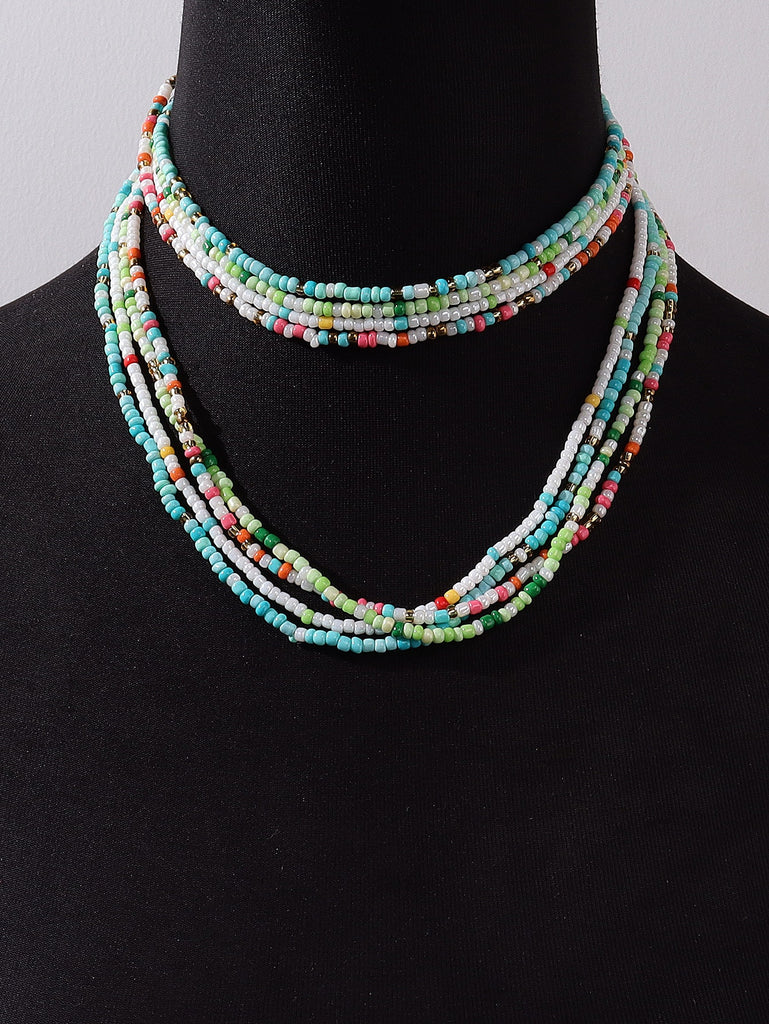 4pcs Color Block Beaded Necklace