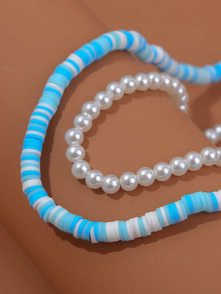 2pcs Faux Pearl & Soft Clay Beaded Necklace