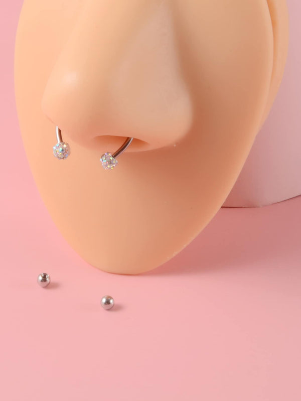 1set Rhinestone Ball Decor Magnetic Nose Ring