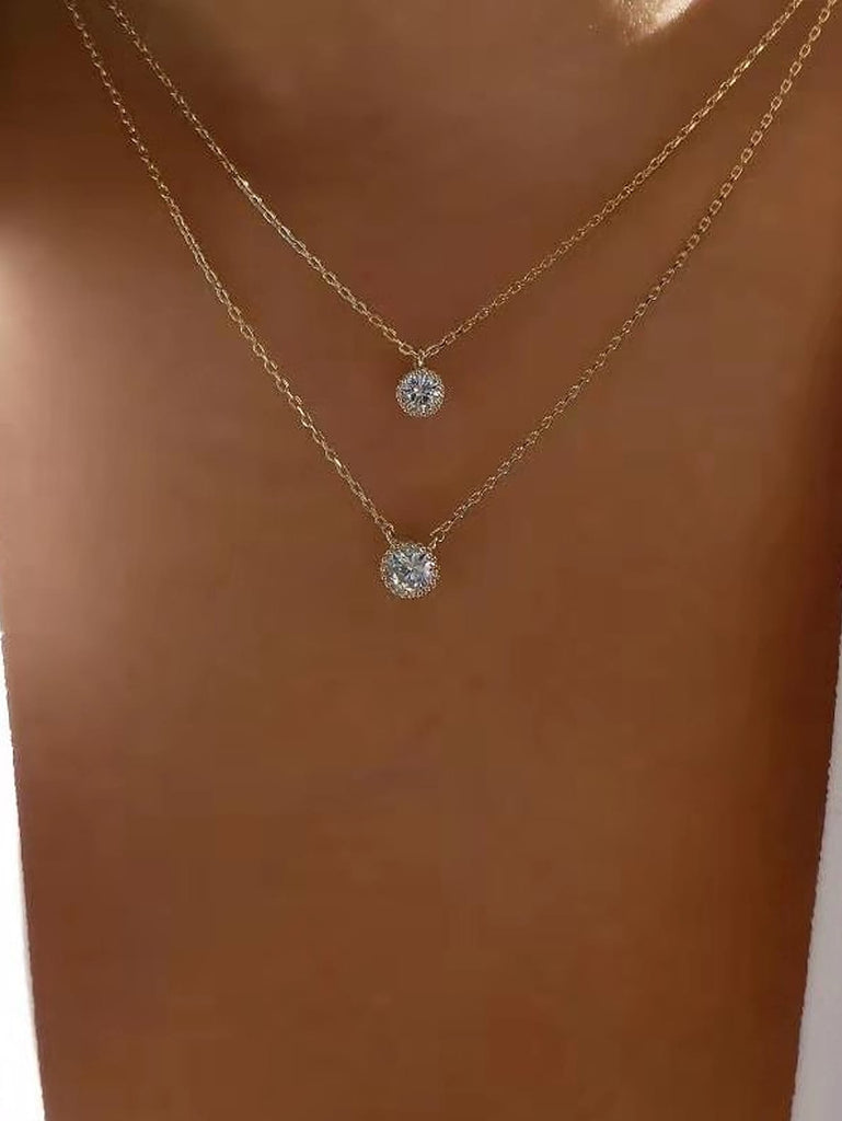 Rhinestone Charm Layered Necklace