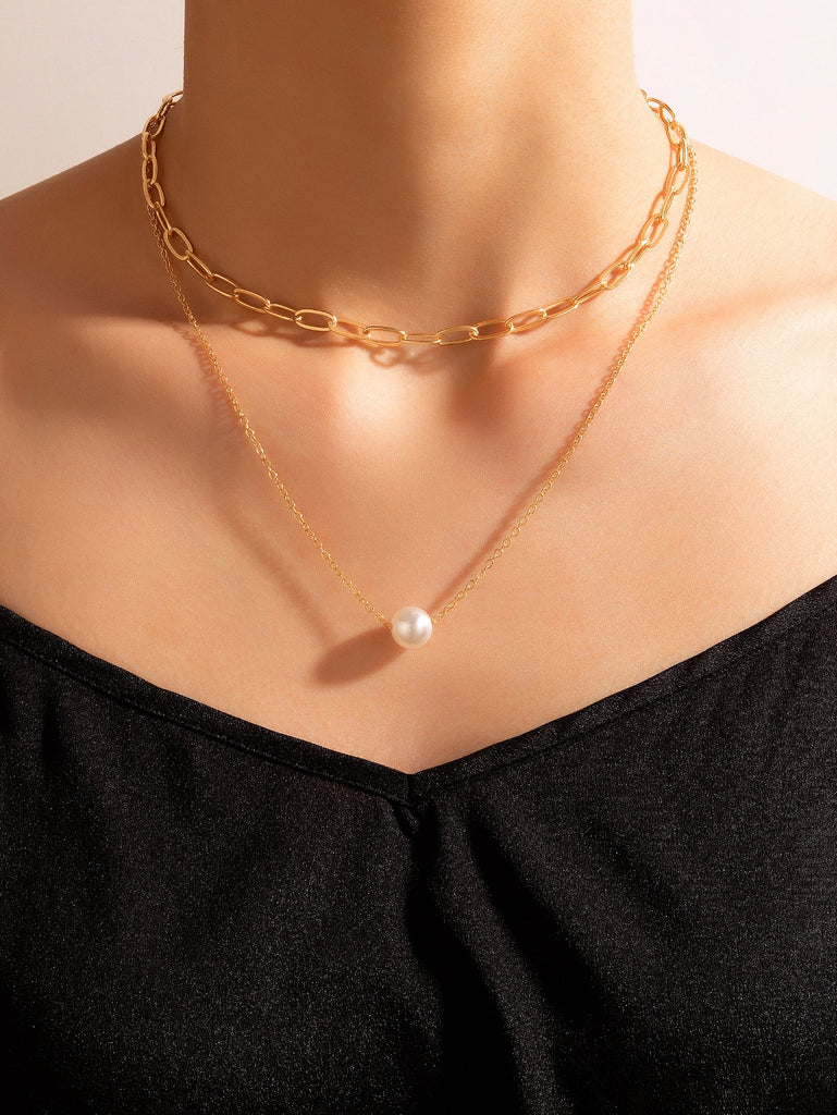 Faux Pearl Decor Layered Necklace