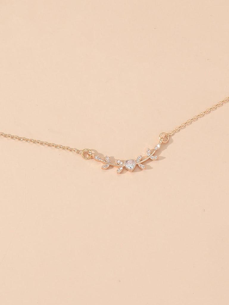 Zircon Heart & Leaf Charm Necklace