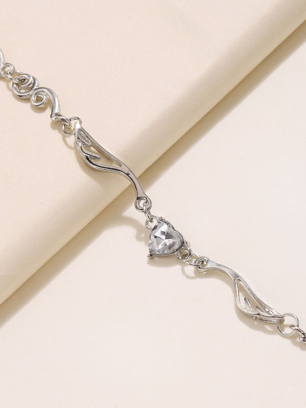 Heart Zircon Decor Wing Charm Necklace
