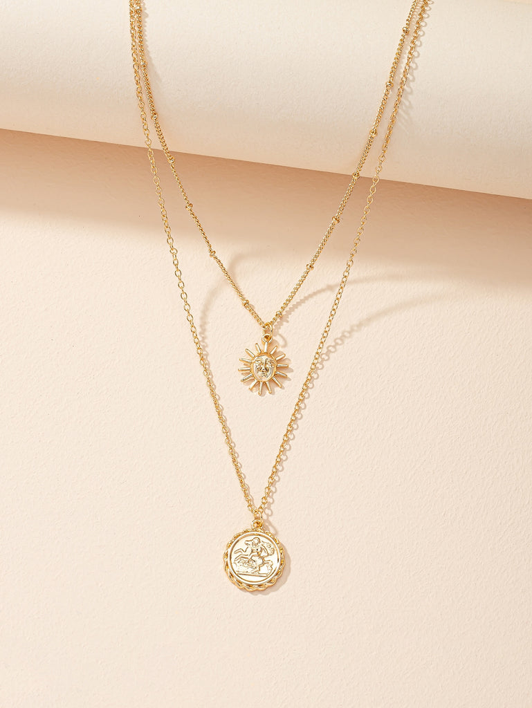 Sun Charm Layered Necklace