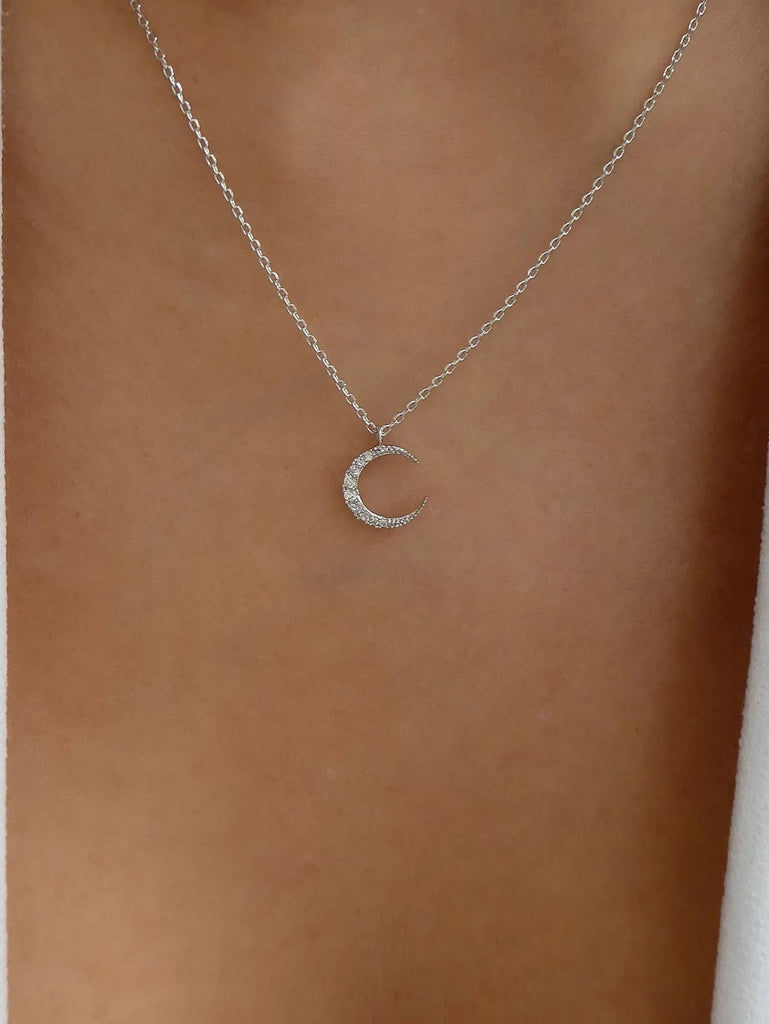 Rhinestone Moon Pendant Necklace