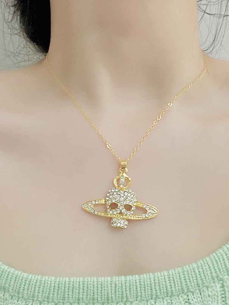 Rhinestone Skull Charm Necklace