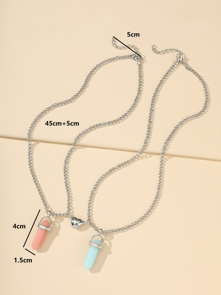 2pcs Heart & Geometric Charm Necklace