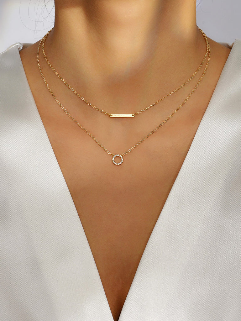 Rhinestone Geometric Pendant Layered Necklace