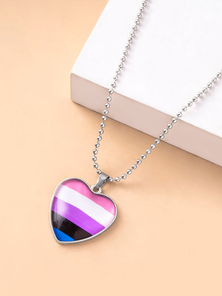 Genderfluid Pride Flag Heart Pendant Necklace