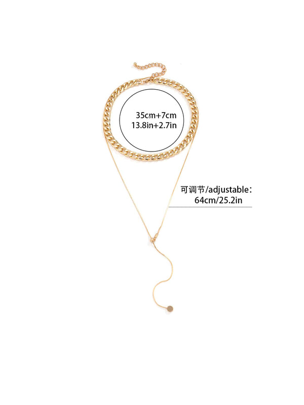 2pcs Round Charm Y Lariat Necklace