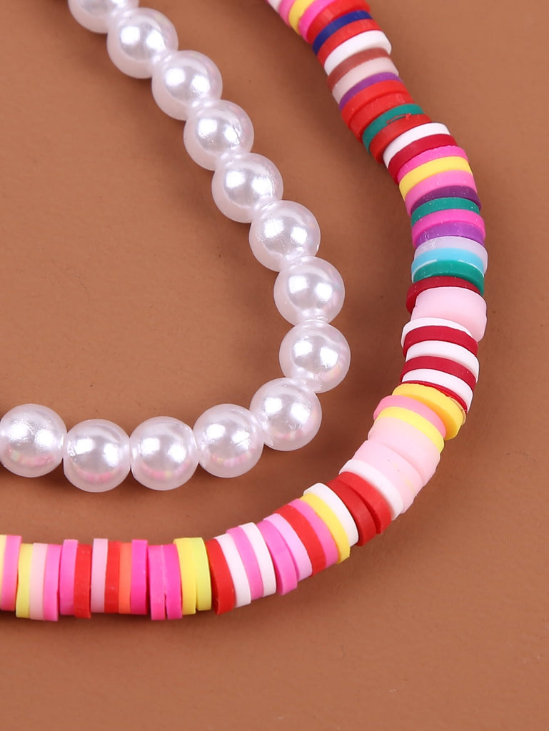 2pcs Faux Pearl Beaded Necklace